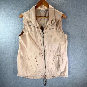 Columbia Utility Vest Men's Medium Tan Collared Drawstring Outdoor Fishing‎